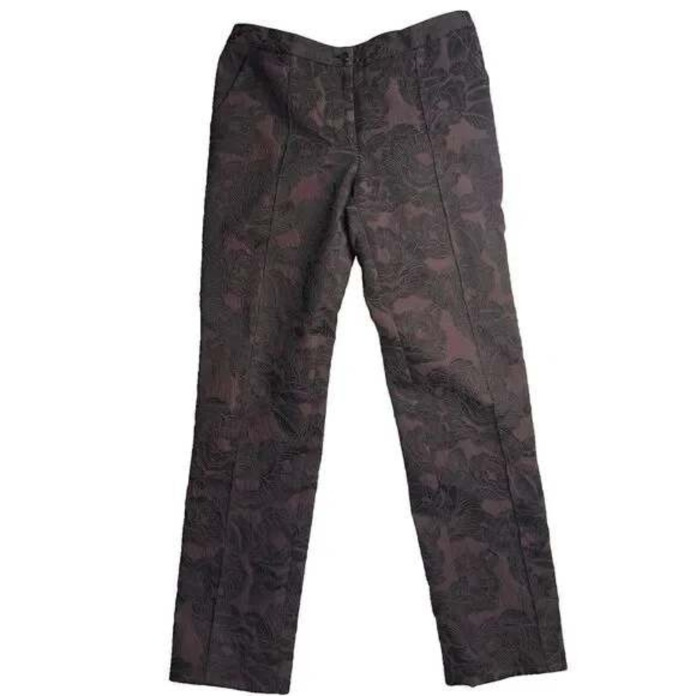 Etcetera Jacquard Floral Brocade Pants Purple Black Straight Leg Dressy Size 6